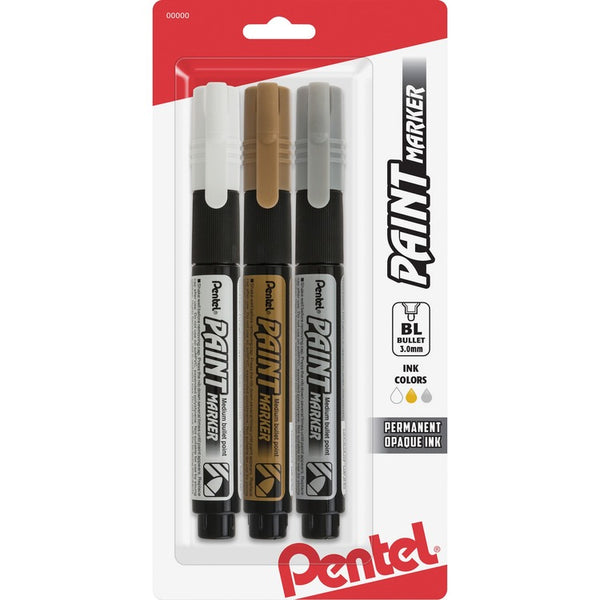 Pentel Paint Marker, Opaque Ink, 0.3mm Bullet Tip, 3/PK, Assorted (PENMMP20BP3M1)