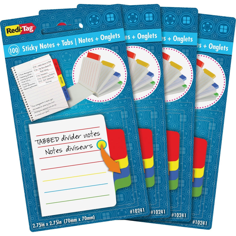Redi-Tag Sticky Notes with Tabs, 4"Wx4"Lx2"H, 4/PK, Multi (RTG10246) Pack of 4