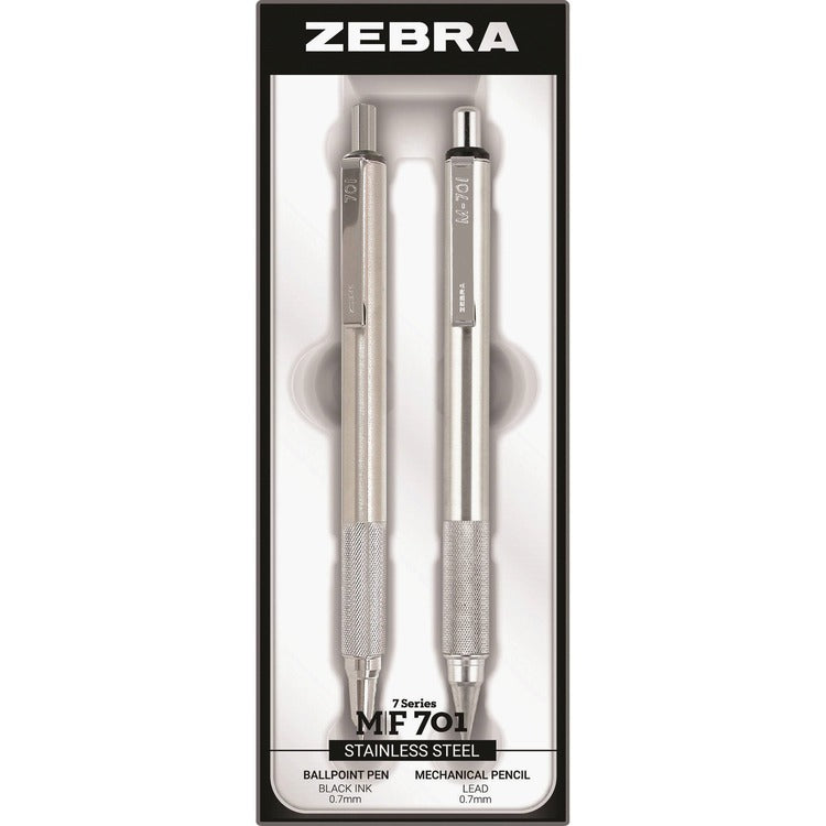 Zebra Pen and Pencil Set, Refillable, 0.7mm Point Size, 2/ST, Stainless Steel (ZEB10519) Set of 2