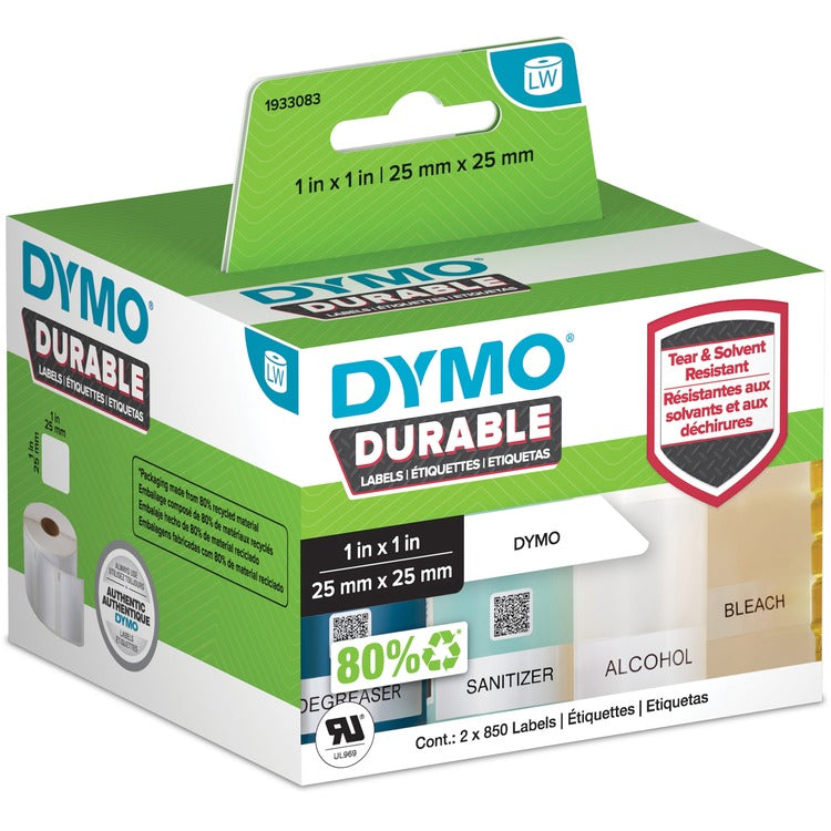 Dymo Multipurpose Label, 63/64" x 63/64" Length, Square, Direct Thermal, White, Polypropylene, 1700/Roll (DYM1933083)