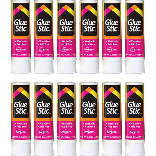 Avery&reg; Glue Stick, Permanent, Washable, .26 oz., 12/BX, Clear (AVE00166BX)