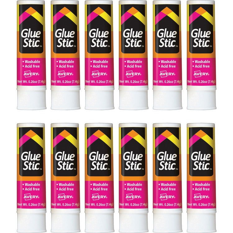 Avery&reg; Glue Stick, Permanent, Washable, .26 oz., 12/BX, Clear (AVE00166BX)