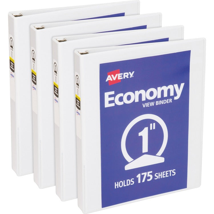 Avery&reg; Avery Economy View Binder with Round Rings , 3 Rings, 1" Capacity, 11 x 8.5, 4/BD, White (AVE05711BD)