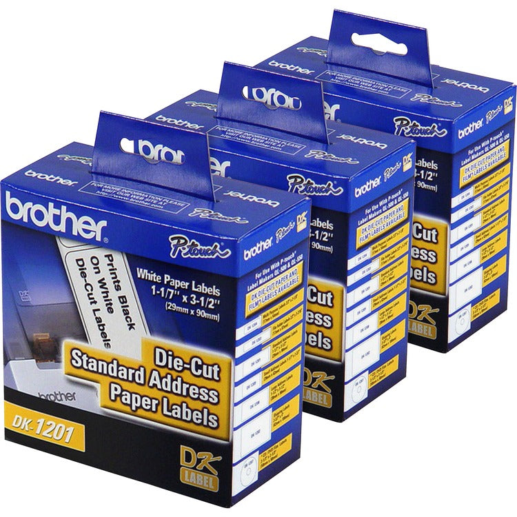 Brother Label Rolls for QL Label Printer, 3-1/2" x 1-1/10",400/RL, 3/BX, White (BRTDK1201BX)