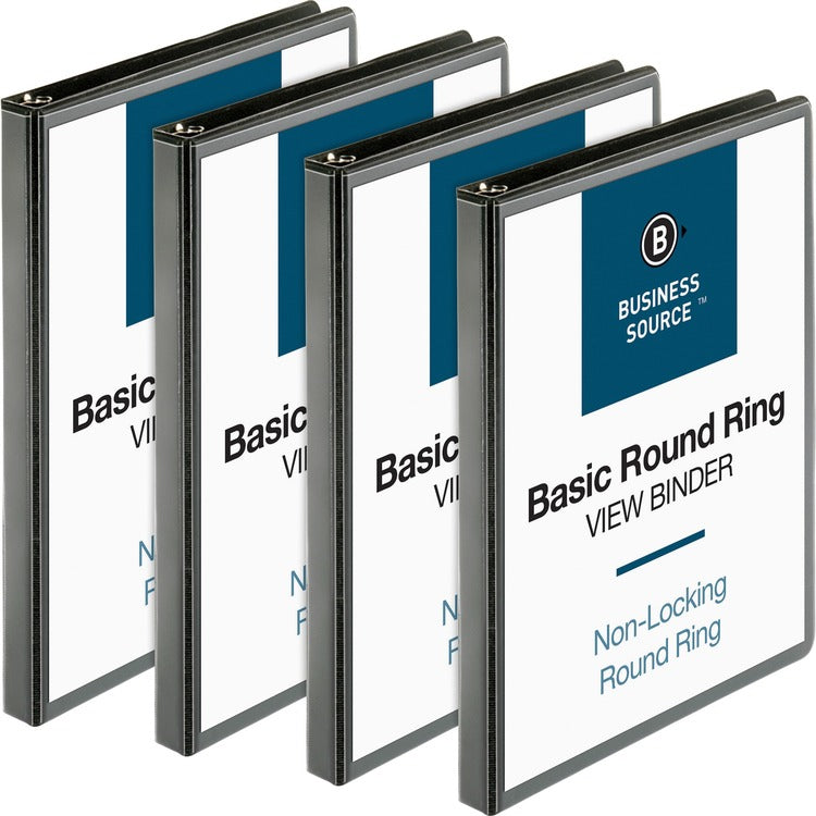 Business Source View Binders with 2 Inside Pockets, 1/2" Cap, 4/BD, Black (BSN09950BD) Pack of 4