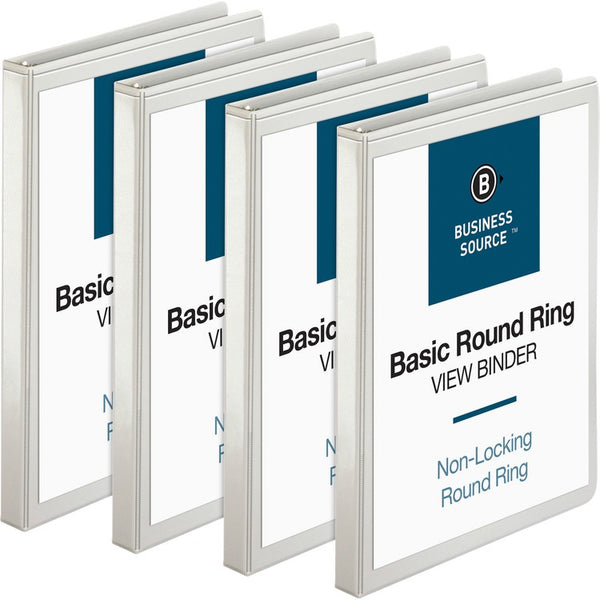 Business Source View Binders with 2 Inside Pockets, 1/2" Cap, 4/BD, White (BSN09951BD) Pack of 4