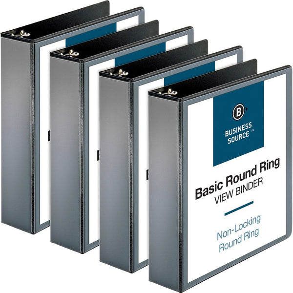 Business Source View Binder with 2 Inside Pockets, 2" Capacity, 4/BD, Black (BSN09956BD) Pack of 4
