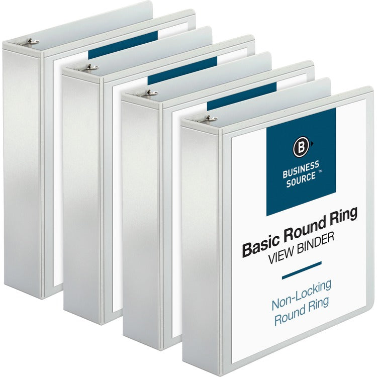 Business Source View Binder with 2 Inside Pockets, 2" Capacity, 4/BD, White (BSN09957BD) Pack of 4