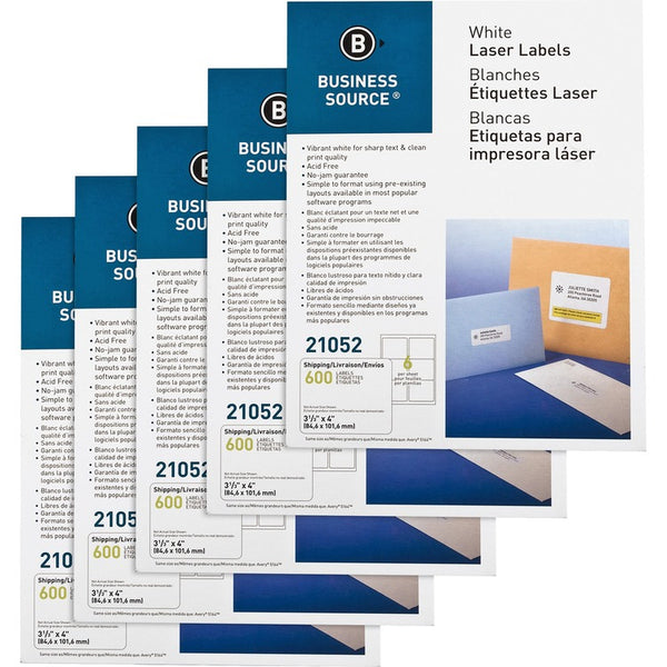 Business Source Mailing Labels, Laser, 3-1/3" x 4", 3000/CT, White (BSN21052CT) Case of 3000