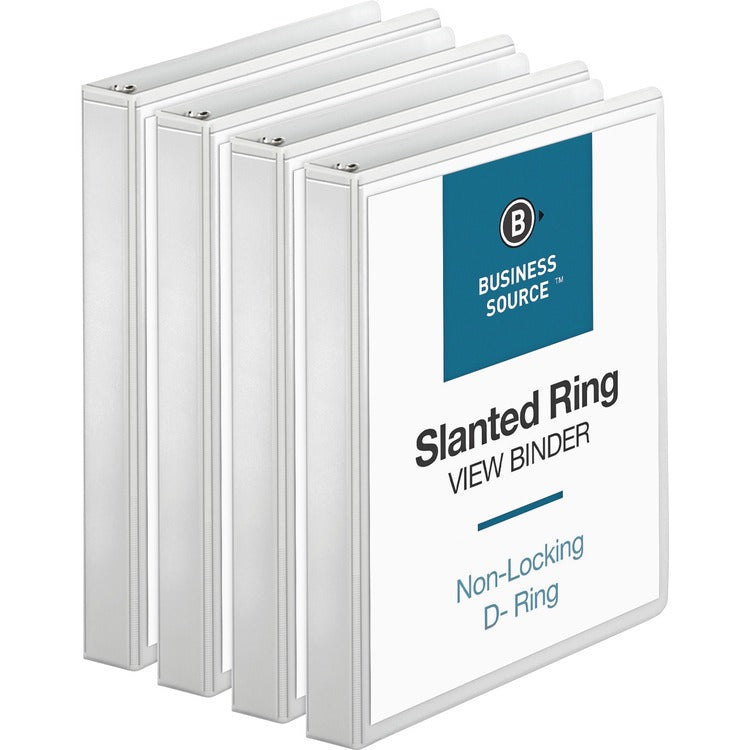 Business Source D-Ring Binders with Pockets, 1" Capacity, 4/BD, White (BSN28440BD) Pack of 4