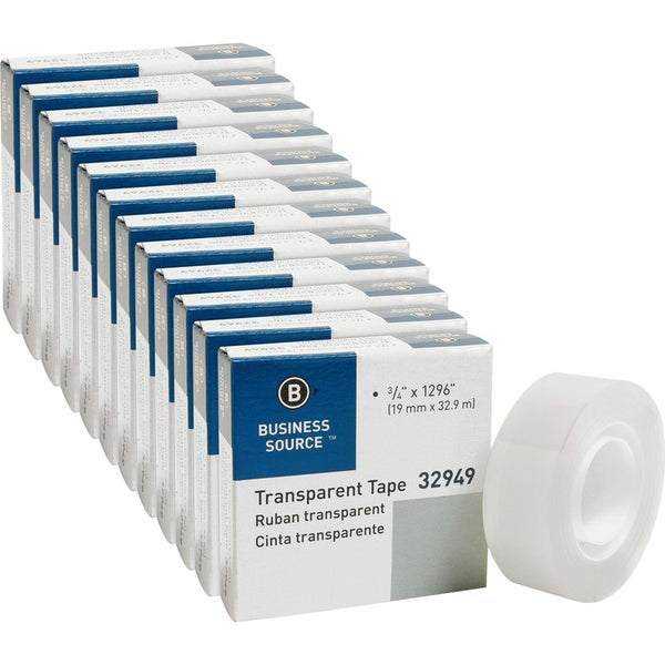 Business Source Transparent Tape, 1" Core, 3/4" x 1296", 12 Rolls/PK, Clear (BSN32949PK) Pack of 12