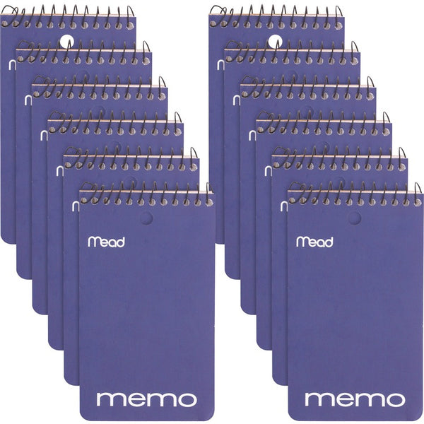 Mead Memo Books, College Ruled, 1-HP, Top Wirebound, 3" x 5", 12/PK, Assorted (MEA45354PK)