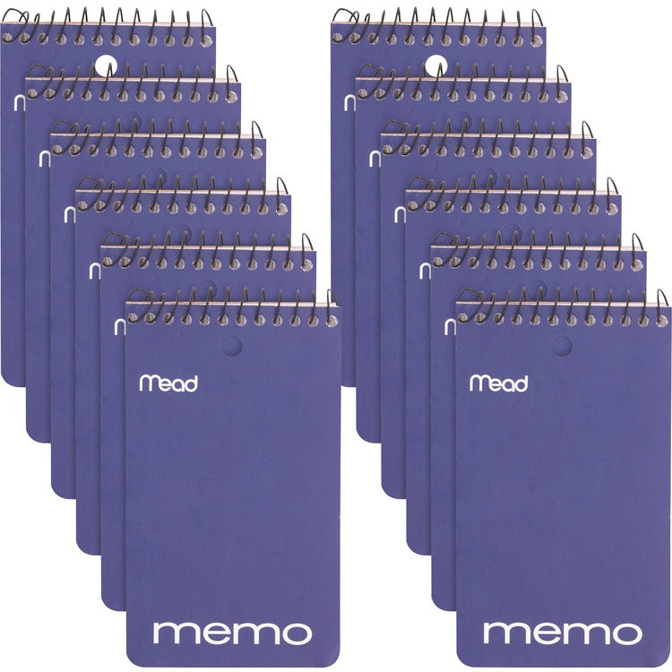 Mead Memo Books, College Ruled, 1-HP, Top Wirebound, 3" x 5", 12/PK, Assorted (MEA45354PK) Pack of 12