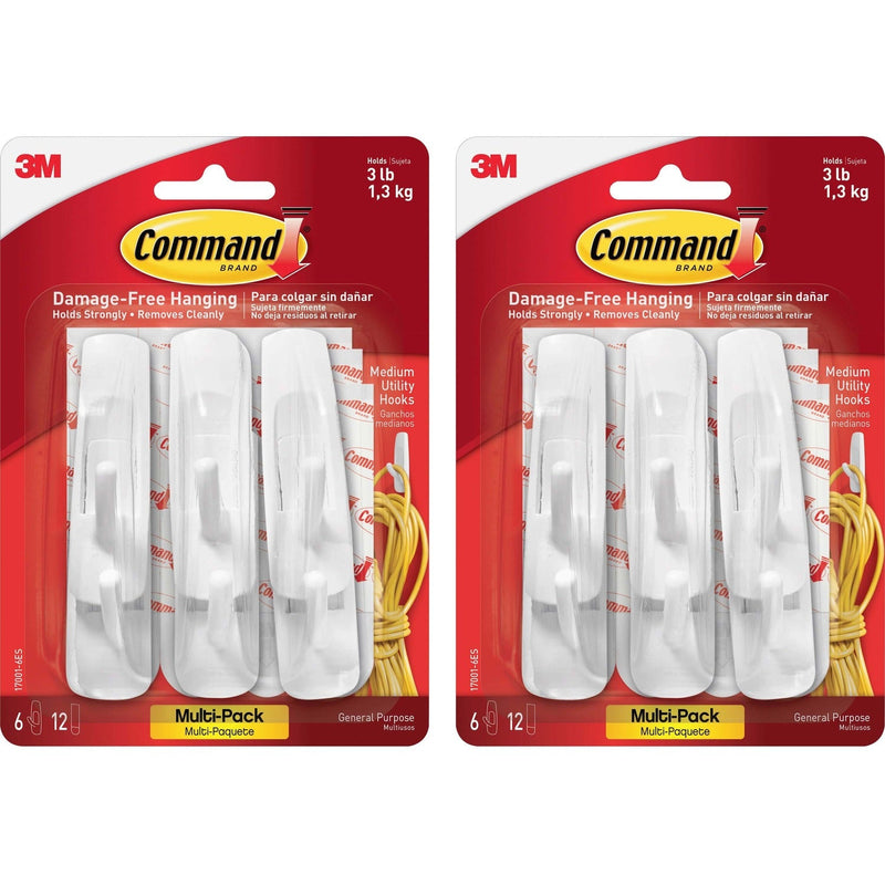 Command Removable Adhesive Hooks, Medium, 12/BG, White (MMM170016ESBG)