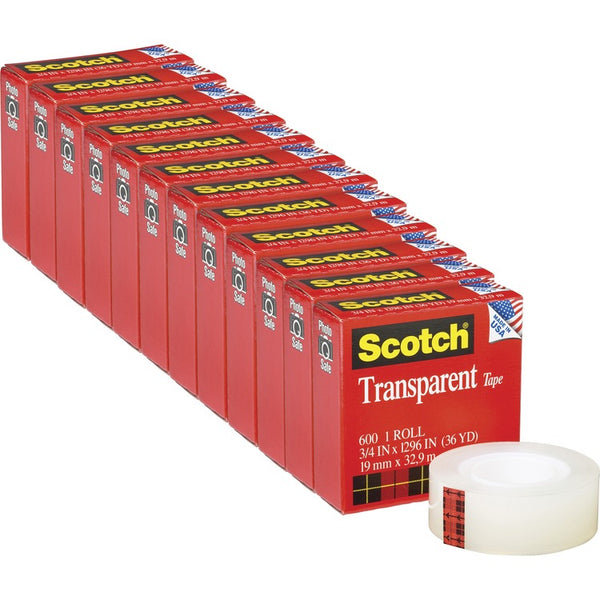 Scotch Transparent Tape, 1" Core, 12 Rolls/PK, 3/4" x 1296" (MMM600341296PK)