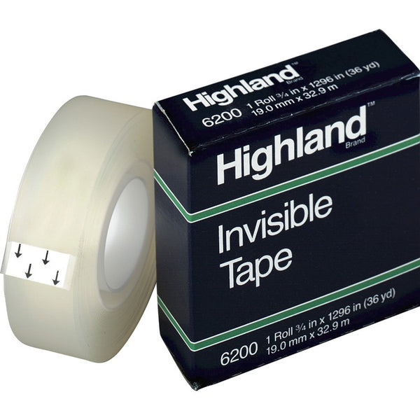 Highland Invisible Tape, 1" Core, 3/4" x 1296", 12 Rolls/PK, Clear (MMM6200341296PK) Pack of 12