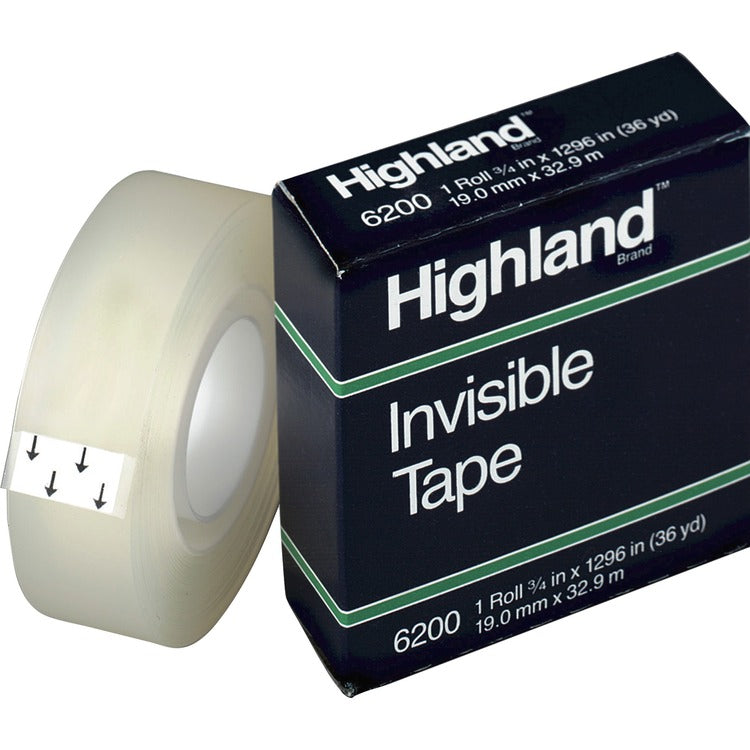 Highland Invisible Tape, 1" Core, 3/4" x 1296", 12 Rolls/PK, Clear (MMM6200341296PK) Pack of 12