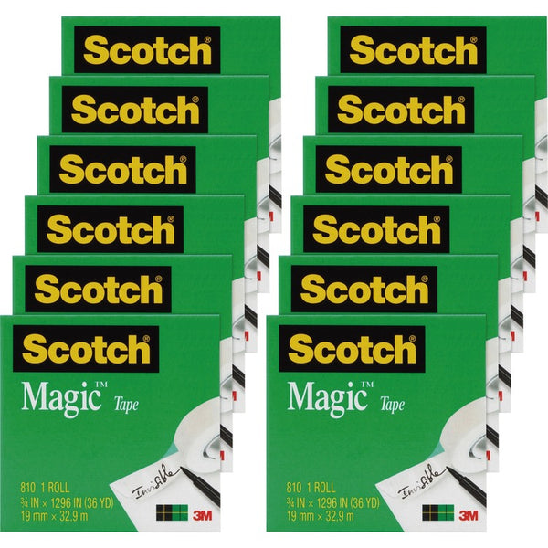 Scotch Magic Tape, 1" Core, 3/4" x 1296", 12 Rolls/PK, Transparent (MMM810341296PK)