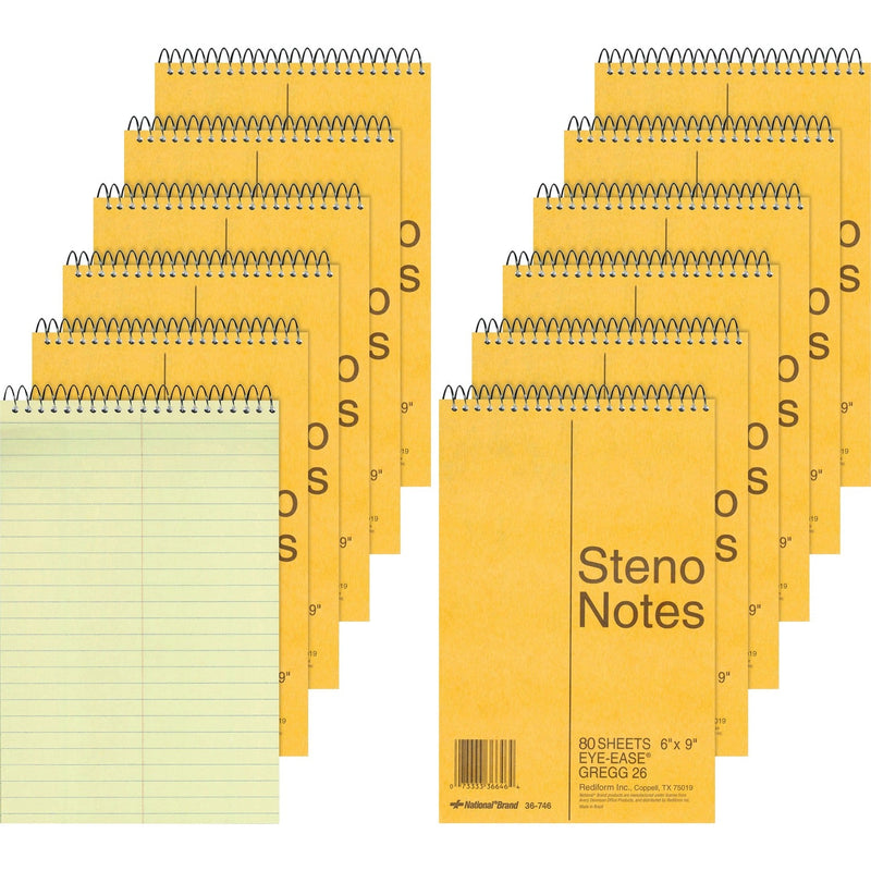 Rediform Steno Books, Gregg Ruled, 80 Sheets, 6" x 9", 12/PK, Green (RED36746PK) Pack of 12