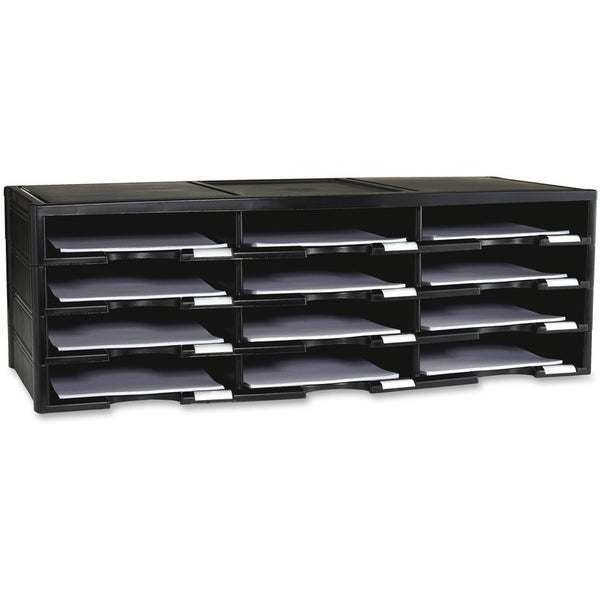 Storex Organizer, 12 Compartments, Plastic, 14.13" x 31.4" x 10.5", Black (STX61432U01C) Each