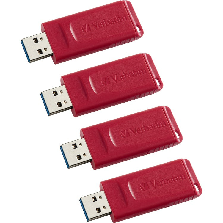 Verbatim USB Flash Drives, Retractable, Security Feature, 16GB, 4/CT, RD (VER96317CT)