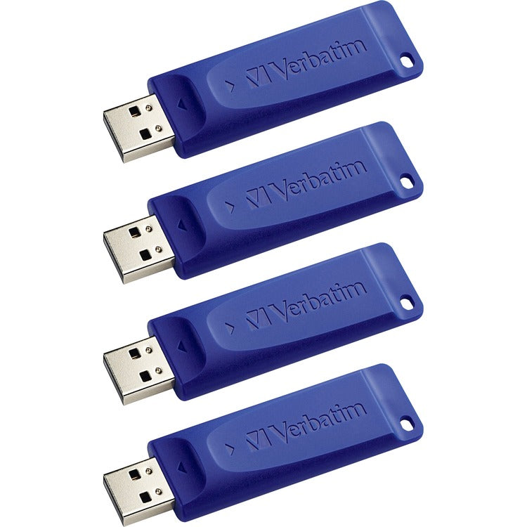Verbatim USB Flash Drive, Capless, 8GB, 4/CT, Blue (VER97088CT)