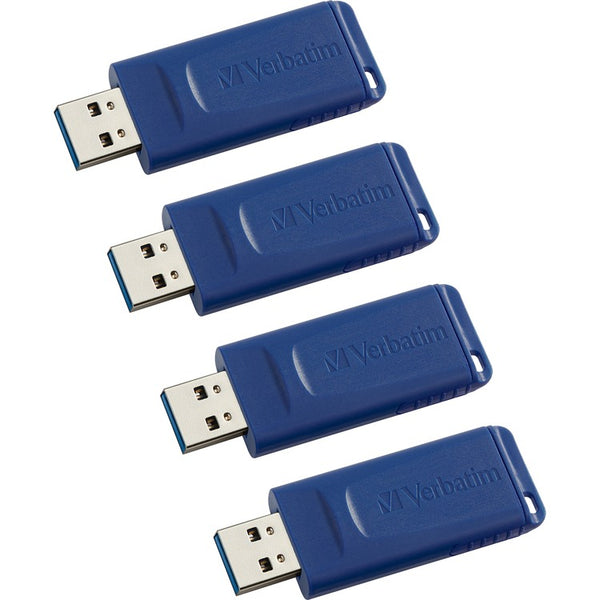 Verbatim USB Flash Drive, Capless, 16GB, 4/CT, Blue (VER97275CT)