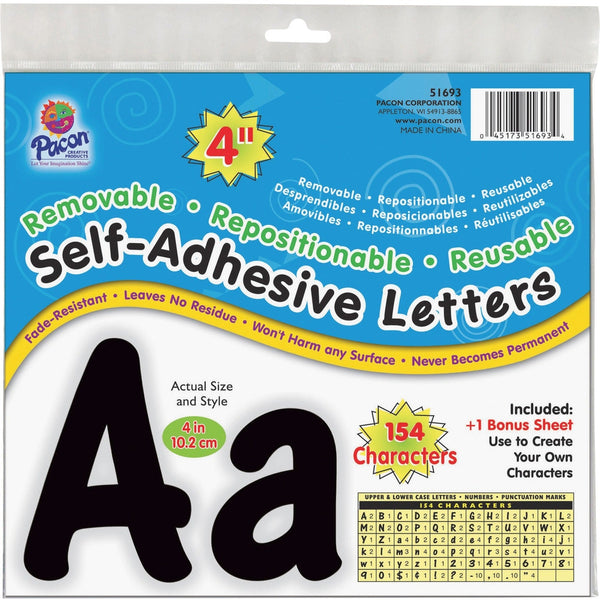 UCreate Self-Adhesive Letters, Repositionable, 4", 154/PK, Black (PAC51693) Pack of 154