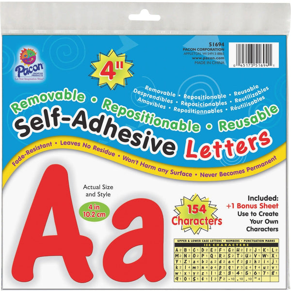 UCreate Self-Adhesive Letters, Repositionable, 4", 154/PK, Red (PAC51694) Pack of 154