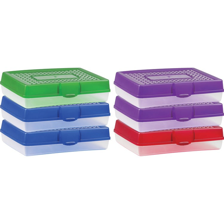 Storex Large Pencil Box, 11-1/4"Wx7-3/4"Lx2-9/10"H, 6/CT, Assorted (STX61645U06C) Case of 6