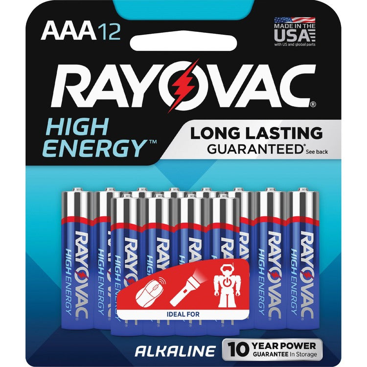Rayovac High Energy Premium Alkaline AAA Battery, 12/Pack (RAY82412K) Pack of 12