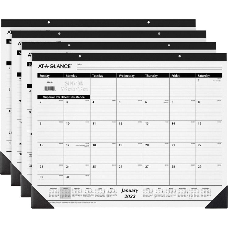 At-A-Glance Desk Calendars, 1PPM, 12 Months, Jan-Dec, 24"x19", 4/BD, Black/WE (AAGSK3000BD)