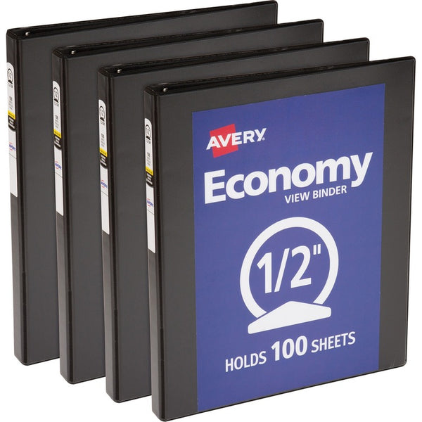 Avery&reg; View Binder, 1/2" Round Rings, Economy, 11"x8-1/2", 4/BD, Black (AVE05705BD)