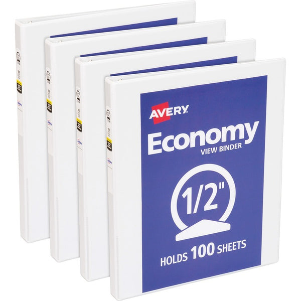 Avery&reg; View Binder, 1/2" Round Rings, Economy, 11"x8-1/2", 4/BD, White (AVE05706BD)