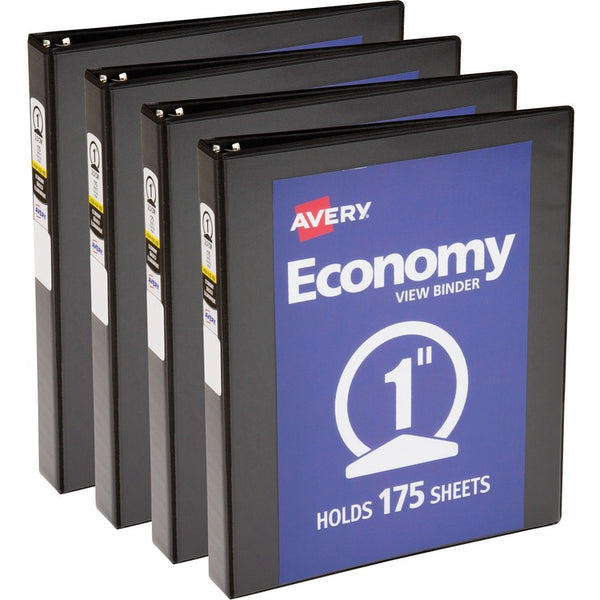 Avery&reg; View Binder, 1" Round Rings, Economy, 11"x8-1/2", 4/BD, Black (AVE05710BD)