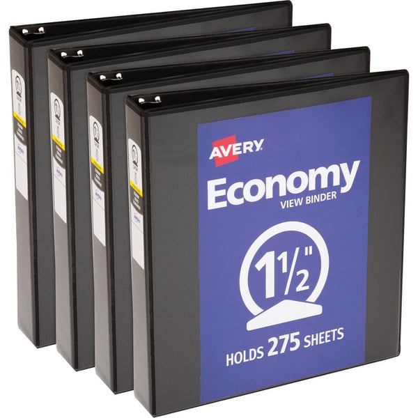 Avery&reg; View Binder, 1-1/2" Round Rings, Economy, 11"x8-1/2", 4/BD, Black (AVE05725BD)