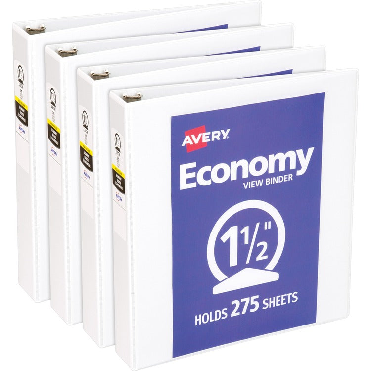 Avery&reg; View Binder, 1-1/2" Round Rings, Economy, 11"x8-1/2", 4/BD, White (AVE05726BD)