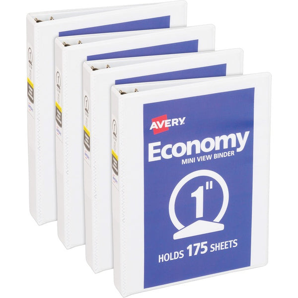 Avery&reg; View Binder, 1" Round Rings, Economy, 5-1/2"x8-1/2", 4/BD, White (AVE05806BD)