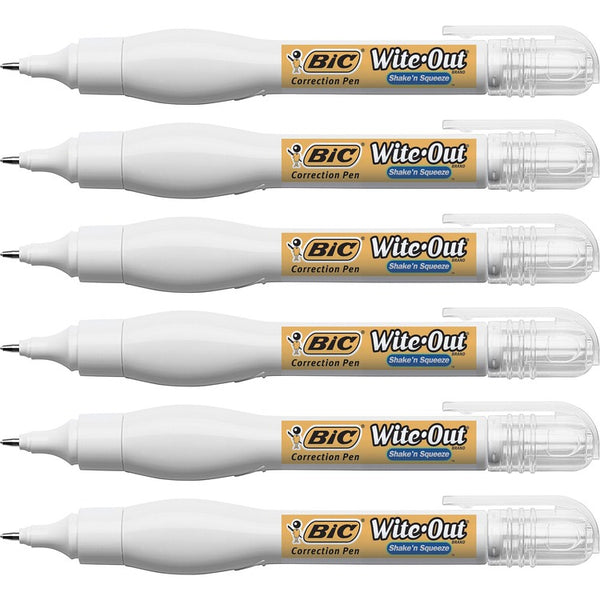 Wite-Out Correction Pen, Fast Drying, Needlept Tip, 8ml, Blister, 6/BX, WE (BICWOSQPP11BX) Box of 6