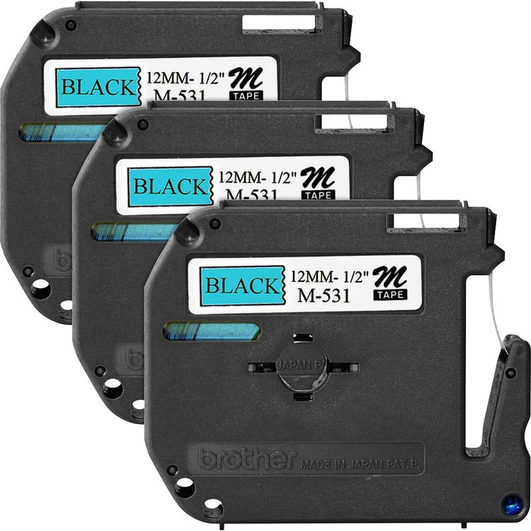 Brother Labeling Tape, Nonlaminated, 1/2" Size, 3/BD, Black/Blue (BRTM531BD) Pack of 3