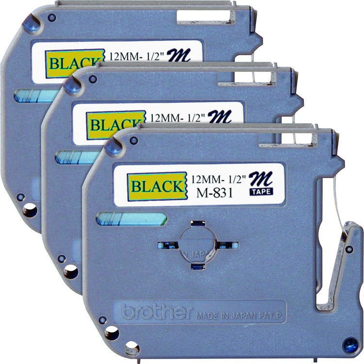 Brother Labeling Tape, Nonlaminated, 1/2" Size, 3/BD, Black/Gold (BRTM831BD) Pack of 3