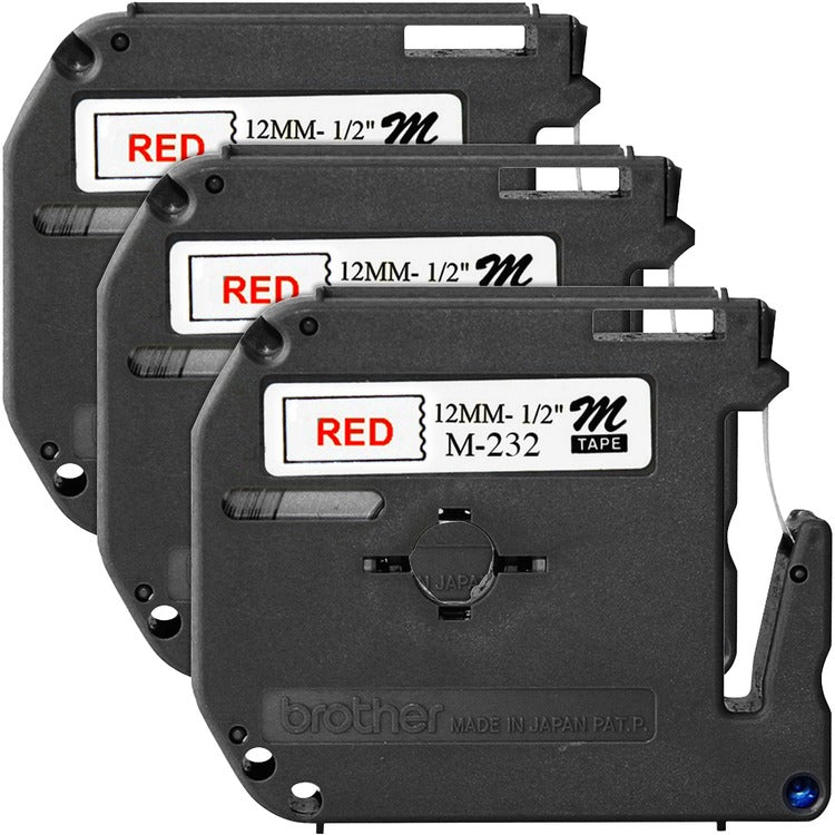Brother Labeling Tape, Nonlaminated, 1/2" Size, 3/BD, Red/White (BRTMK232BD) Pack of 3