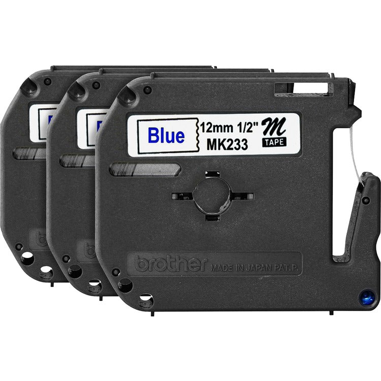 Brother Labeling Tape, Nonlaminated, 1/2" Size, 3/BD, Blue/White (BRTMK233BD) Pack of 3