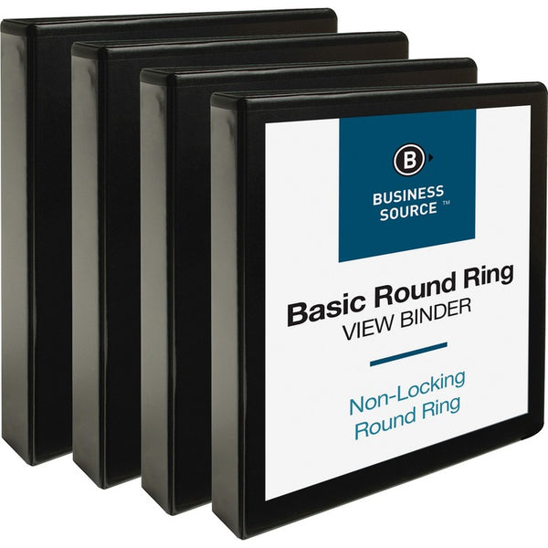 Business Source View Binders, w/2 Inside Pockets, 1-1/2" Capacity, 4/BD, Black (BSN09954BD) Pack of 4