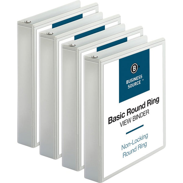 Business Source View Binders, w/2 Inside Pockets, 1-1/2" Capacity, 4/BD, White (BSN09955BD) Pack of 4
