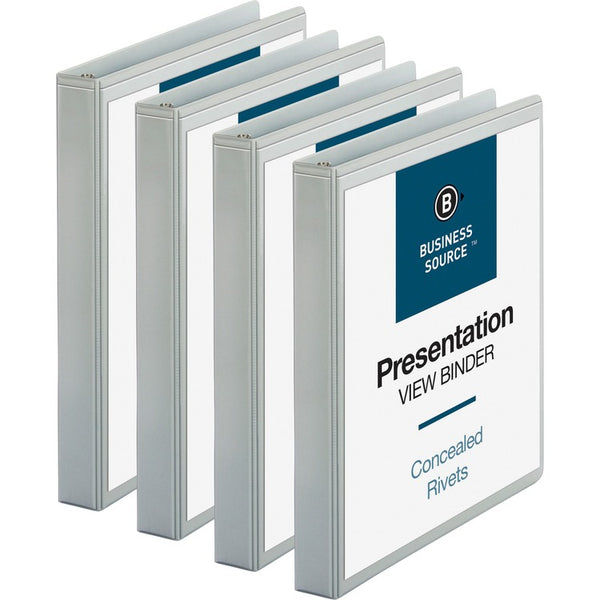 Business Source View Binders, Round Rings, 1" Cap, 8-1/2"x11", 4/BD, White (BSN09981BD) Pack of 4