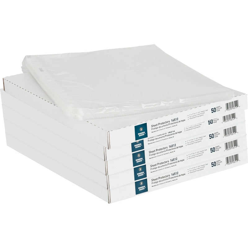 Business Source Sheet Protectors, Top Load, 3.3 mil, 11"x8-1/2", 250/BD, Clear (BSN16512BD) Pack of 250