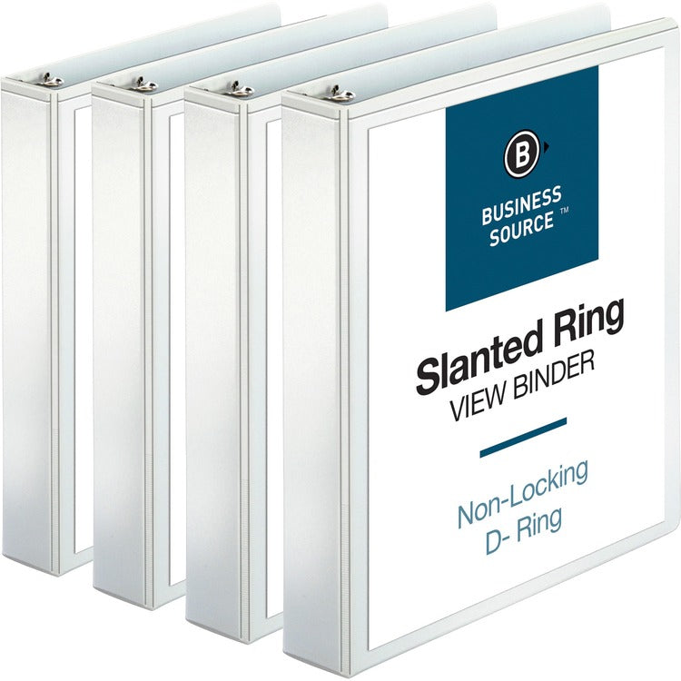 Business Source D-Ring Binders, w/Pockets, 1-1/2" Cap, 8-1/2"x11", 4/BD, White (BSN28441BD) Pack of 4