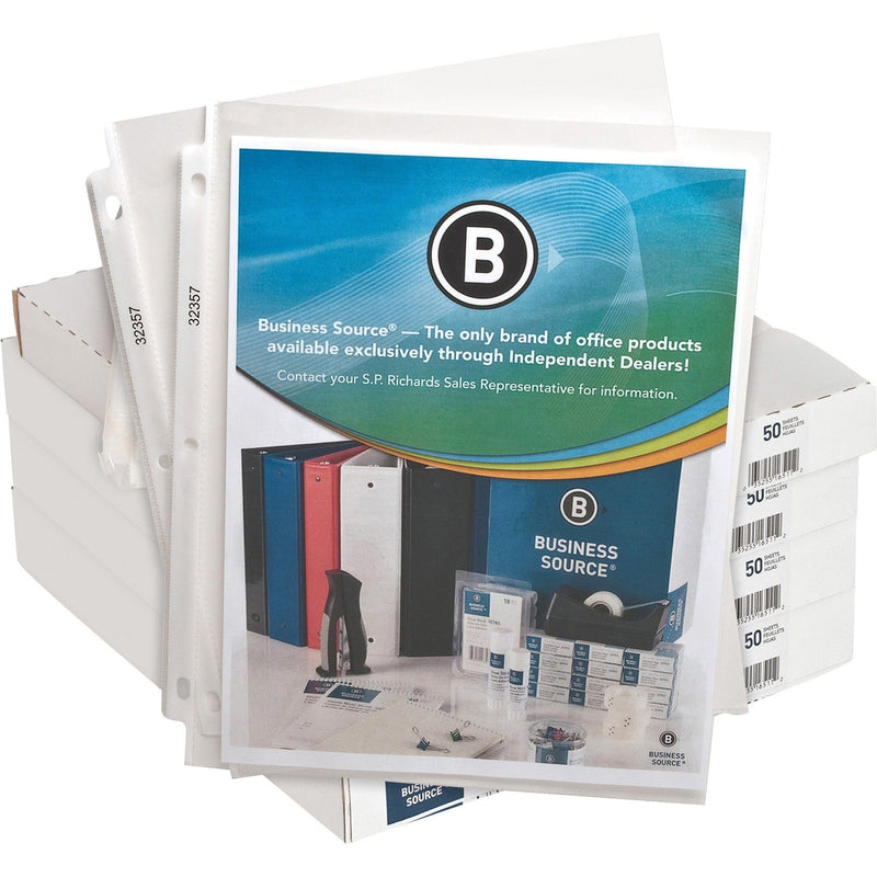 Business Source Sheet Protectors, Top Load, 2.4 mil, 11"x8-1/2", 200/BX, Clear (BSN32357BX) Box of 200