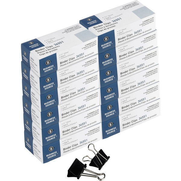 Business Source Binder Clip, Medium, 1-1/4", Steel, 5/8" Cap., 1440/CT, Black (BSN36551CT) Case of 1440